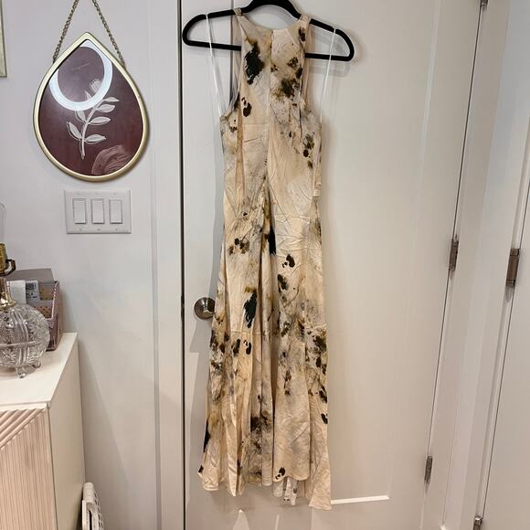 NWT Zara ZW Collection Cream Printer High Neck Gathered Maxi Dress Small - Picture 2 of 12